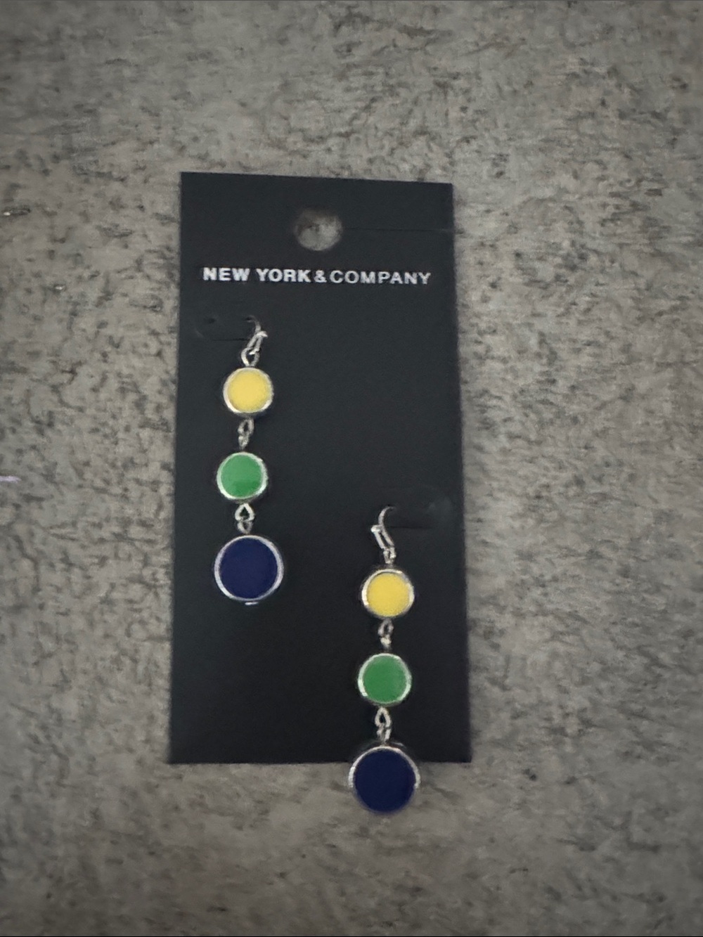 New York & Company Triple Disc Yellow, Green & Blue Dangle Earrings